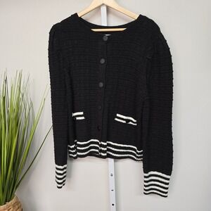 Nine West Black Textured Button Front Cardigan Sweater‎ Size L